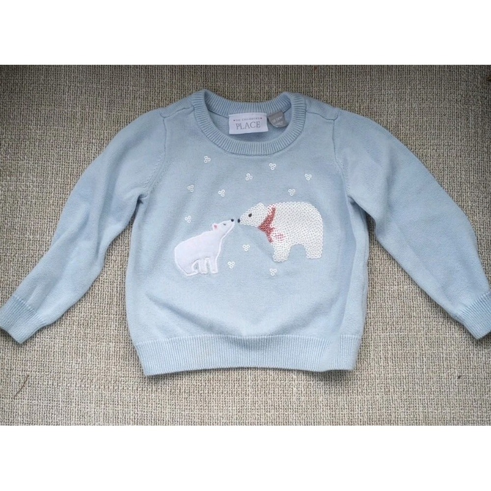 Baby Girl Children's Place Sequin Polar Bear Sweater EUC 12-18 Mos